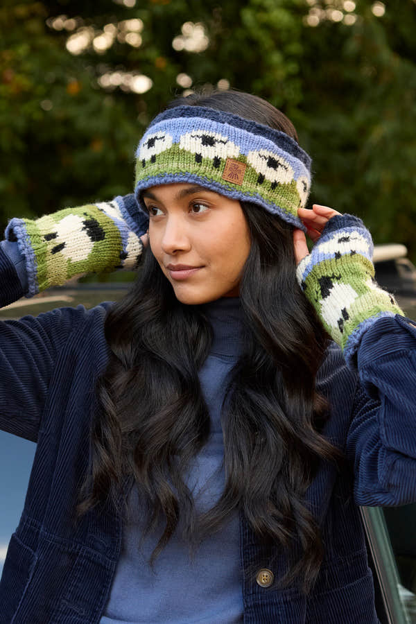 Pachamama Flock Of Sheep Headband, with rows of sheep; product view 4.