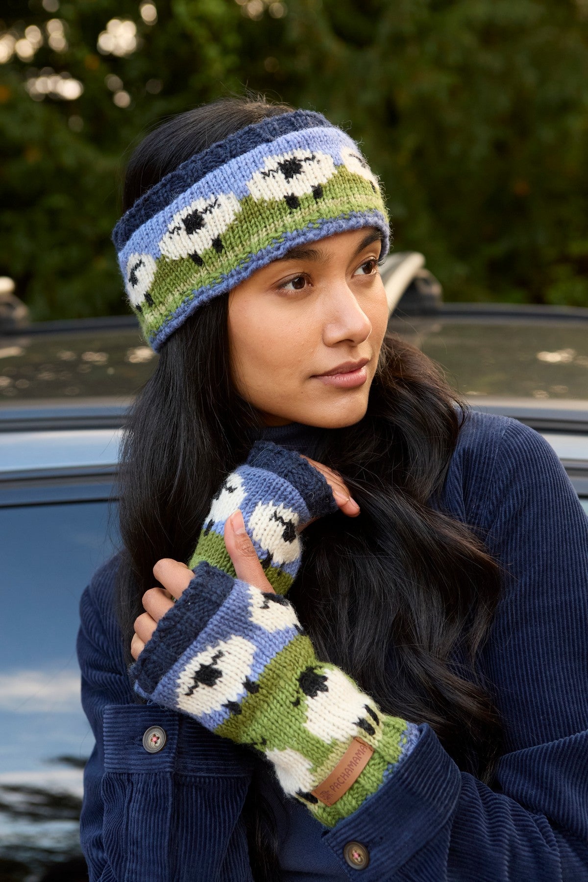 Pachamama Flock Of Sheep Headband, with rows of sheep; product view 7.
