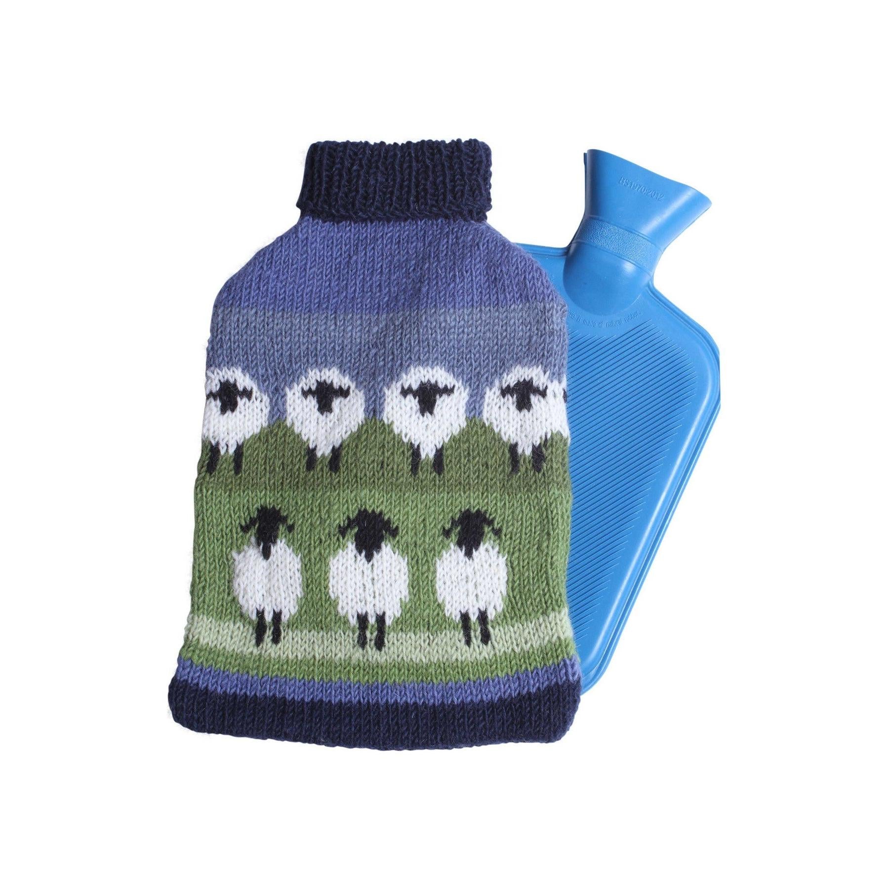 Pachamama Flock Of Sheep Hot Water Bottle, with rows of sheep; product view 2.