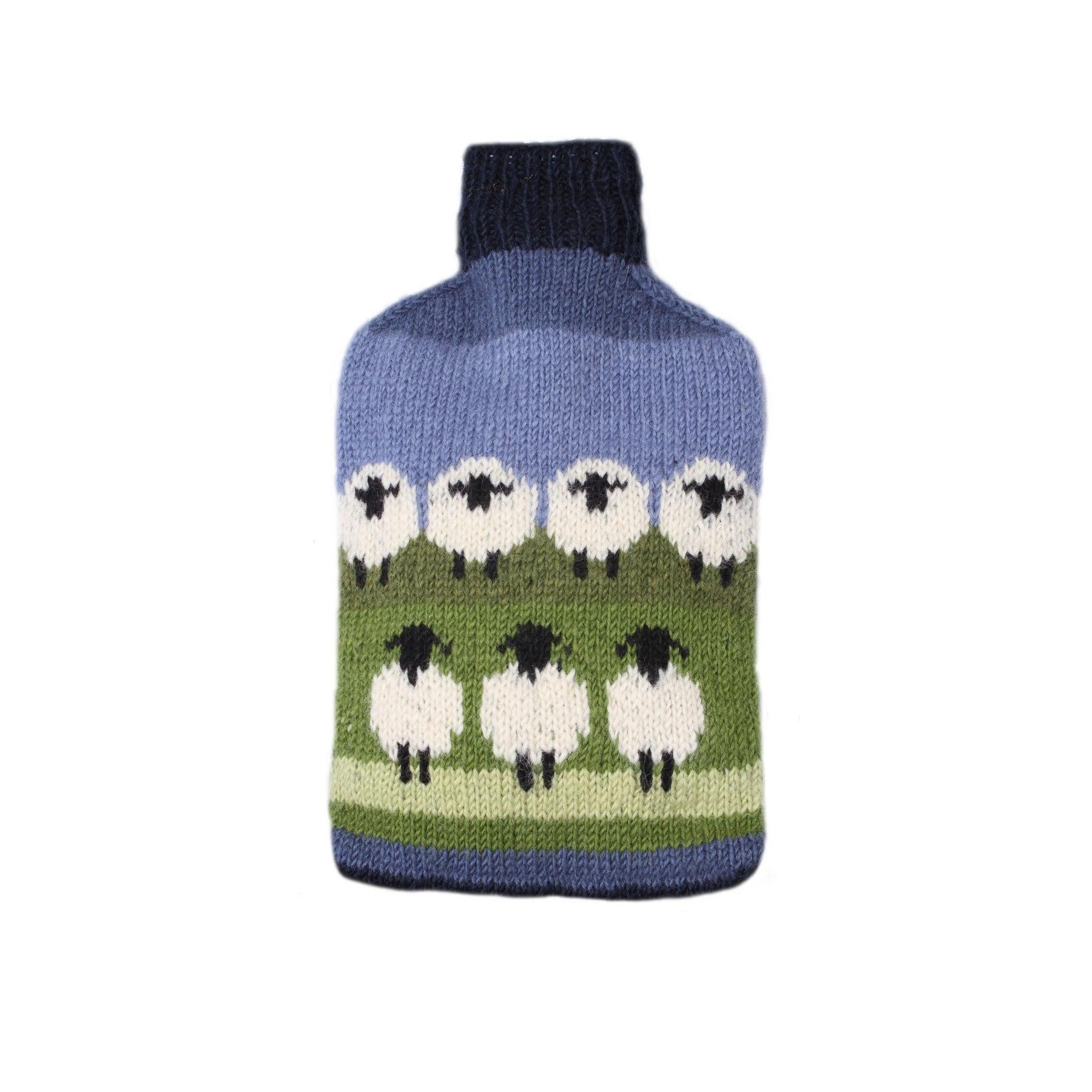 Pachamama Flock Of Sheep Hot Water Bottle, with rows of sheep; product view 4.