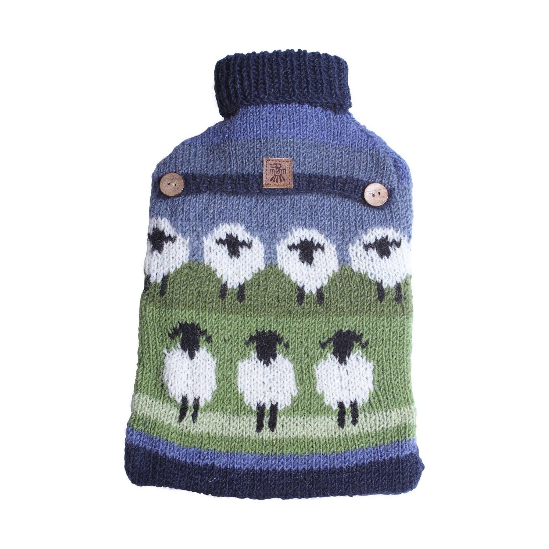 Pachamama Flock Of Sheep Hot Water Bottle, with rows of sheep; product view 5.