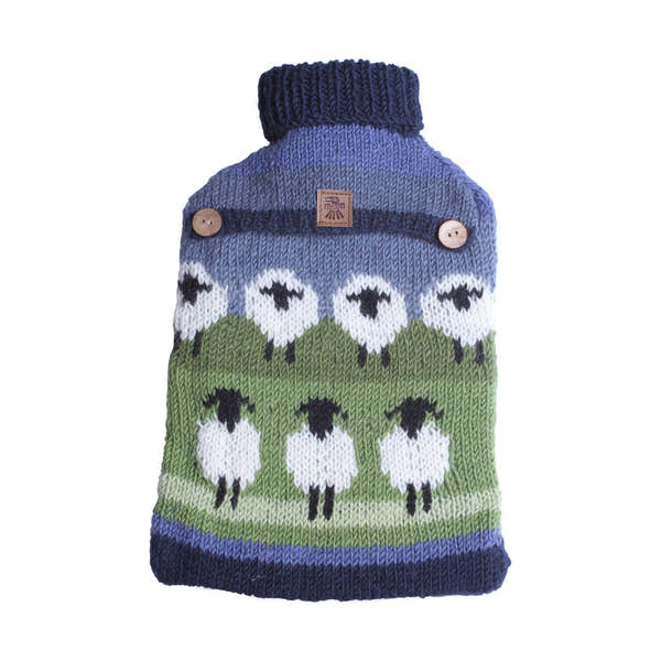 Pachamama Flock Of Sheep Hot Water Bottle, with rows of sheep; product view 5.