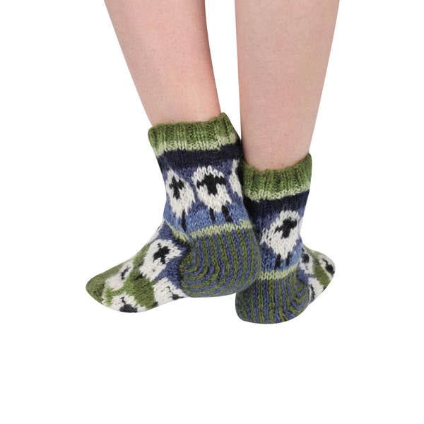 Pachamama Flock Of Sheep Sofa Socks, with rows of sheep; product view 4.