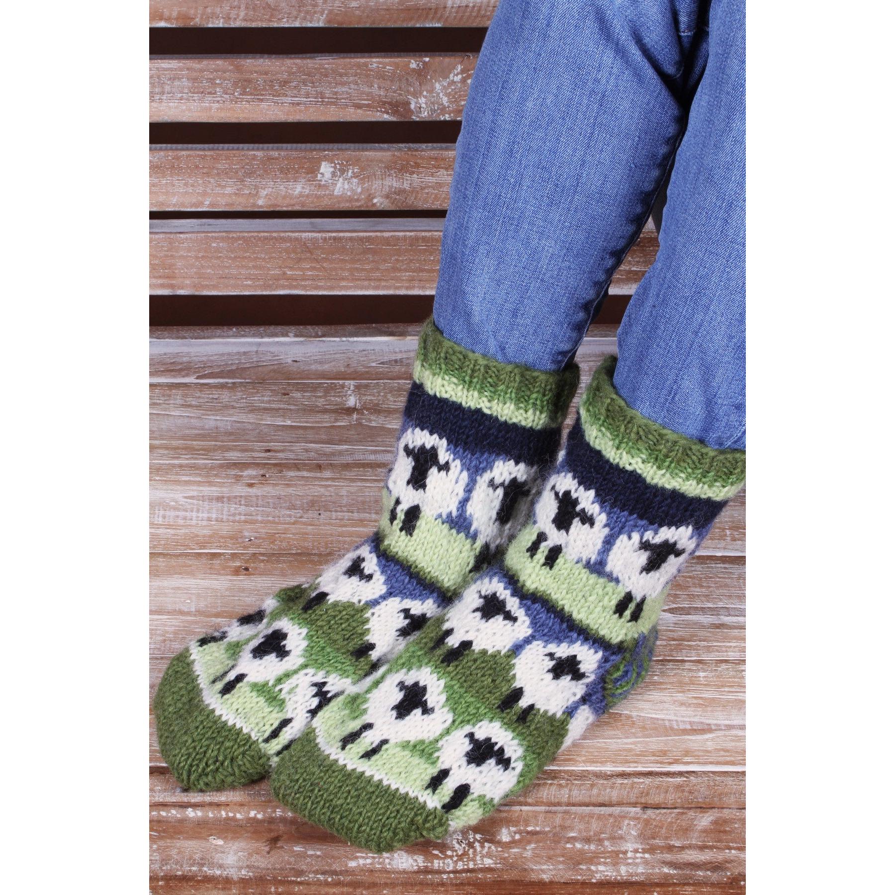Pachamama Flock Of Sheep Sofa Socks, with rows of sheep; product view 5.