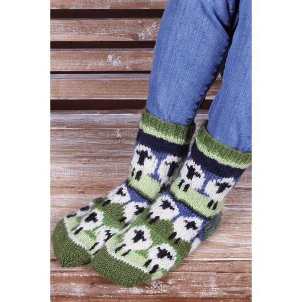 Pachamama Flock Of Sheep Sofa Socks, with rows of sheep; product view 5.