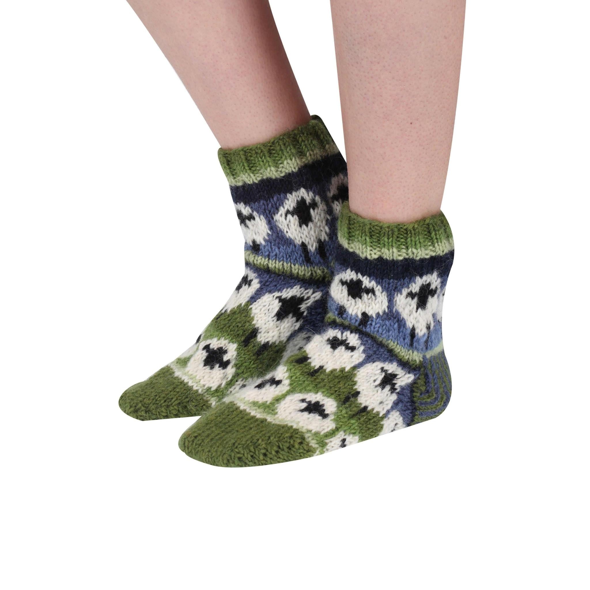 Pachamama Flock Of Sheep Sofa Socks, with rows of sheep; product view 6.
