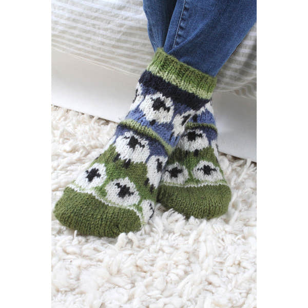 Pachamama Flock Of Sheep Sofa Socks, with rows of sheep; product view 7.
