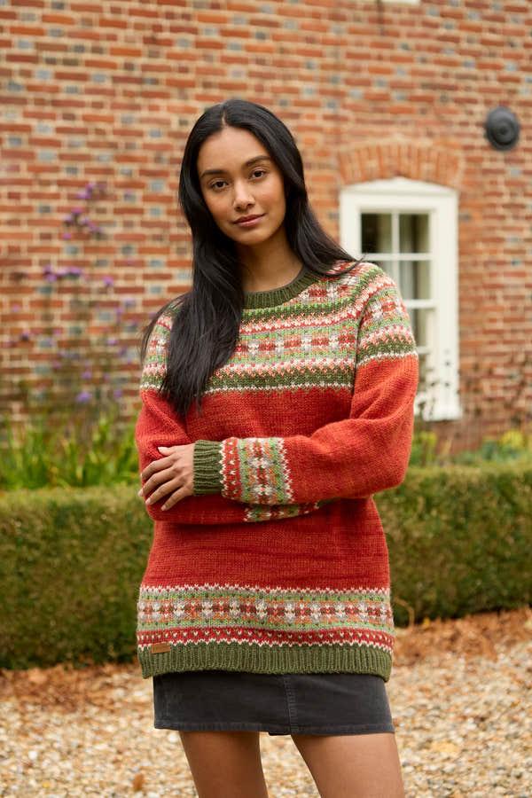 Pachamama Iona Sweater Moss, with colourful Fair Isle patterning; product view 5.
