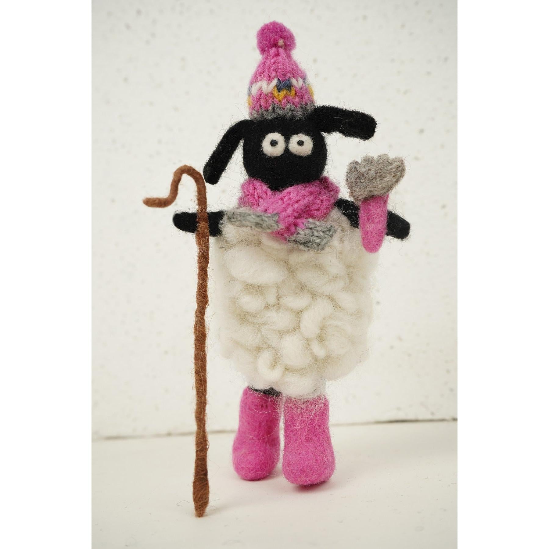 Pachamama Shearing Sheila, felt animal decoration; product view.