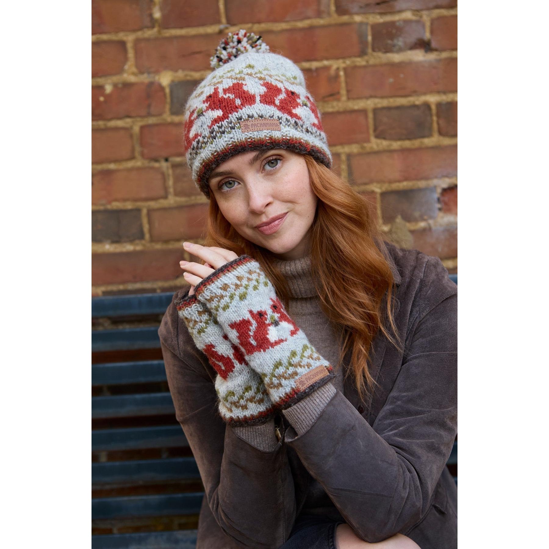 Pachamama Squirrel Bobble Beanie, with contrasting squirrel motifs; product view 6.