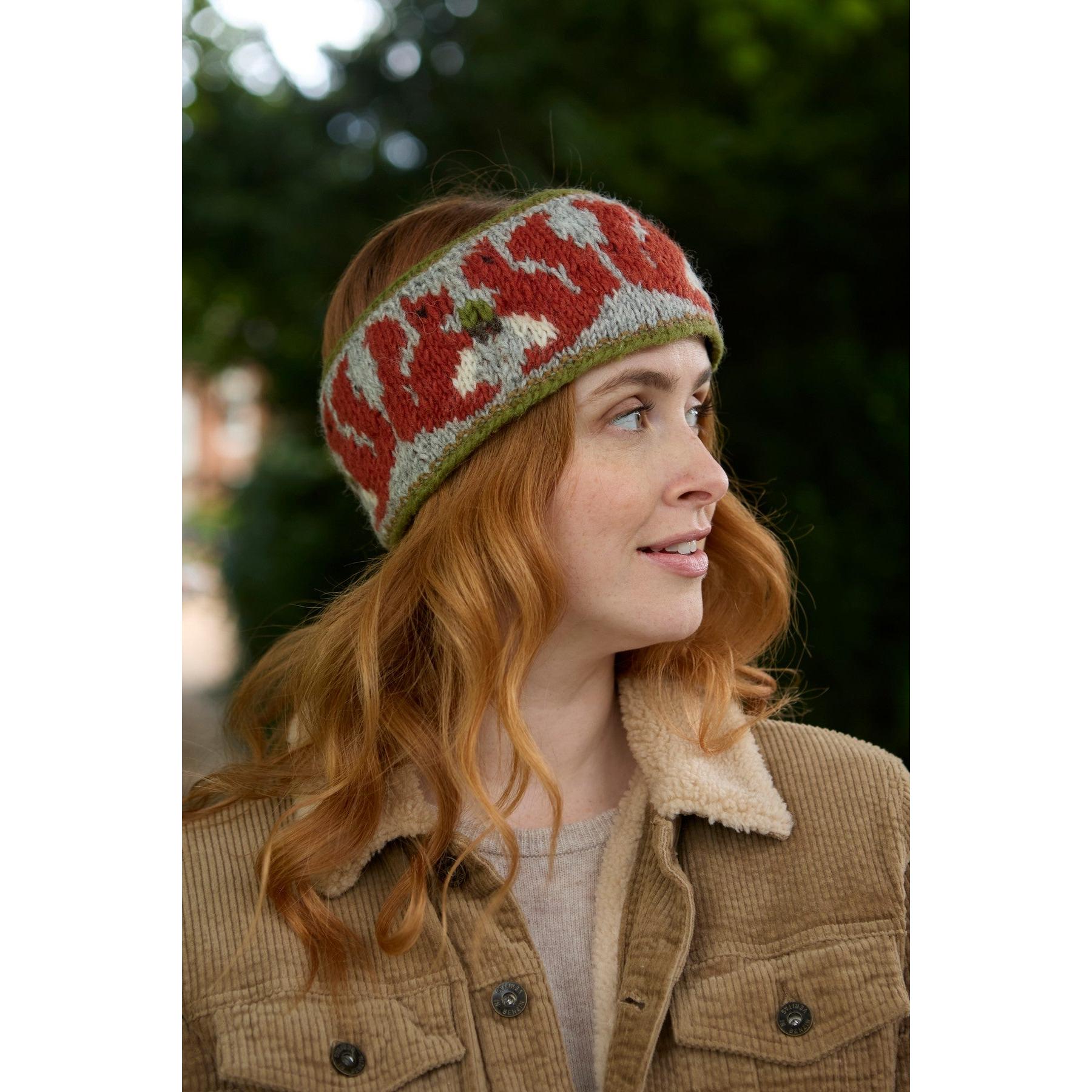 Pachamama Squirrel Headband, with contrasting squirrel motifs; product view.