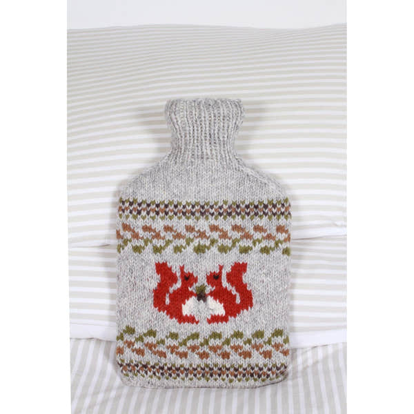 Pachamama Squirrel Hot Water Bottle, with contrasting squirrel motifs; product view 2.