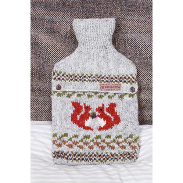 Pachamama Squirrel Hot Water Bottle, with contrasting squirrel motifs; product view 4.