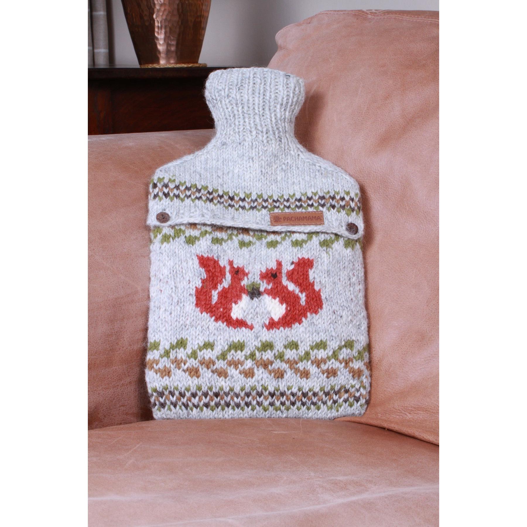 Pachamama Squirrel Hot Water Bottle, with contrasting squirrel motifs; product view 6.