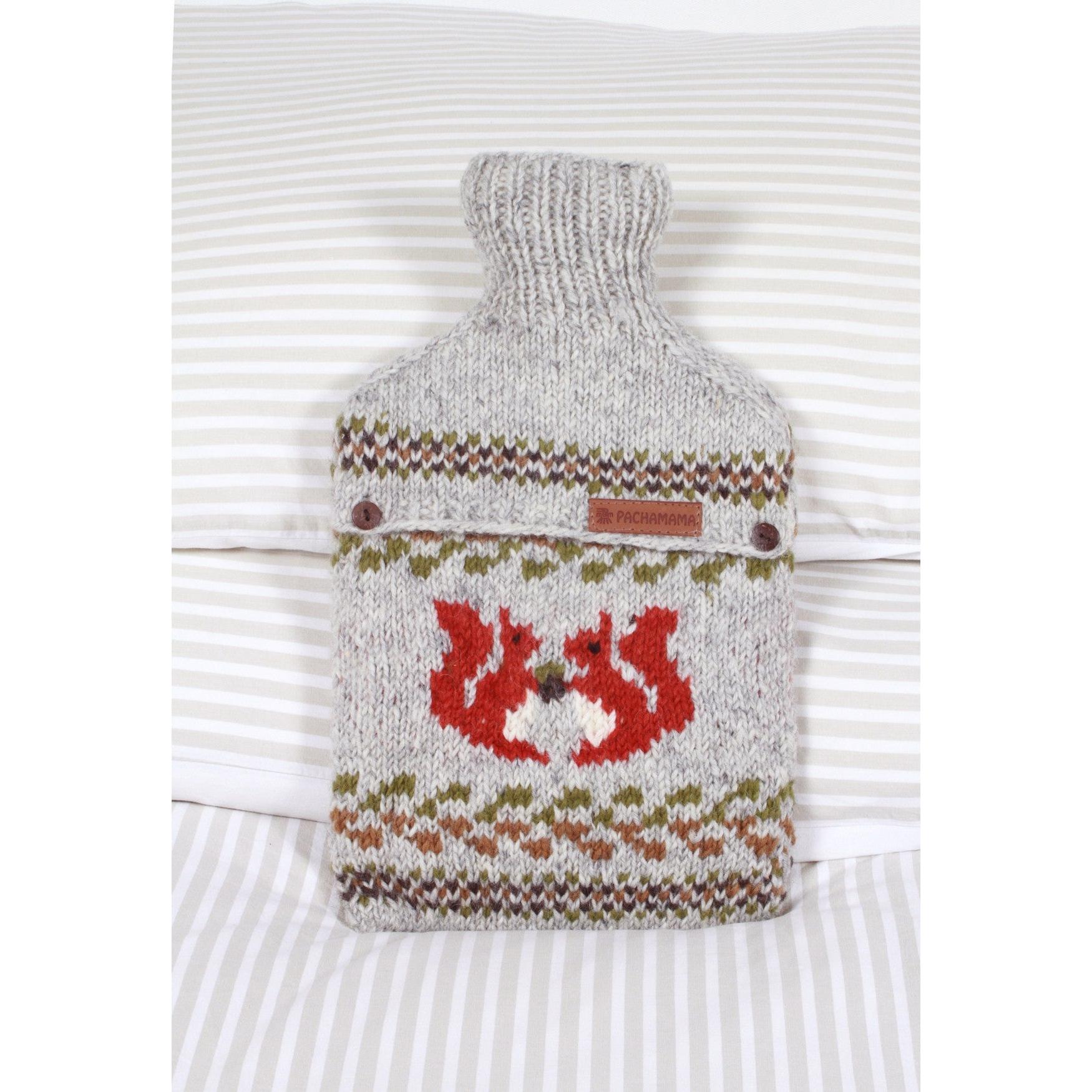 Pachamama Squirrel Hot Water Bottle, with contrasting squirrel motifs; product view 8.