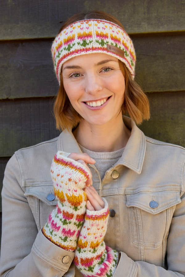 Pachamama Tulip Handwarmer, with bright tulip motifs; product view 5.