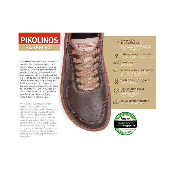 Pikolinos Aranjuez U9F-6363C2 Unisex Arcilla Red Leather Barefoot Lace Up Trainers, alternate product view 8.