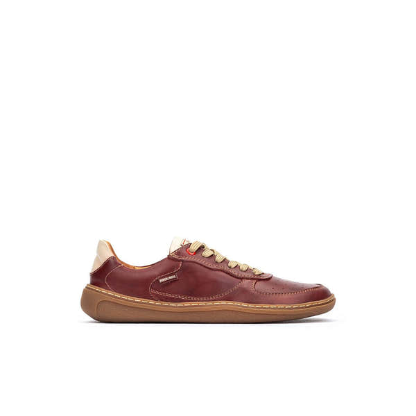 Pikolinos Aranjuez U9F-6363C2 Unisex Arcilla Red Leather Barefoot Lace Up Trainers, side profile product view.