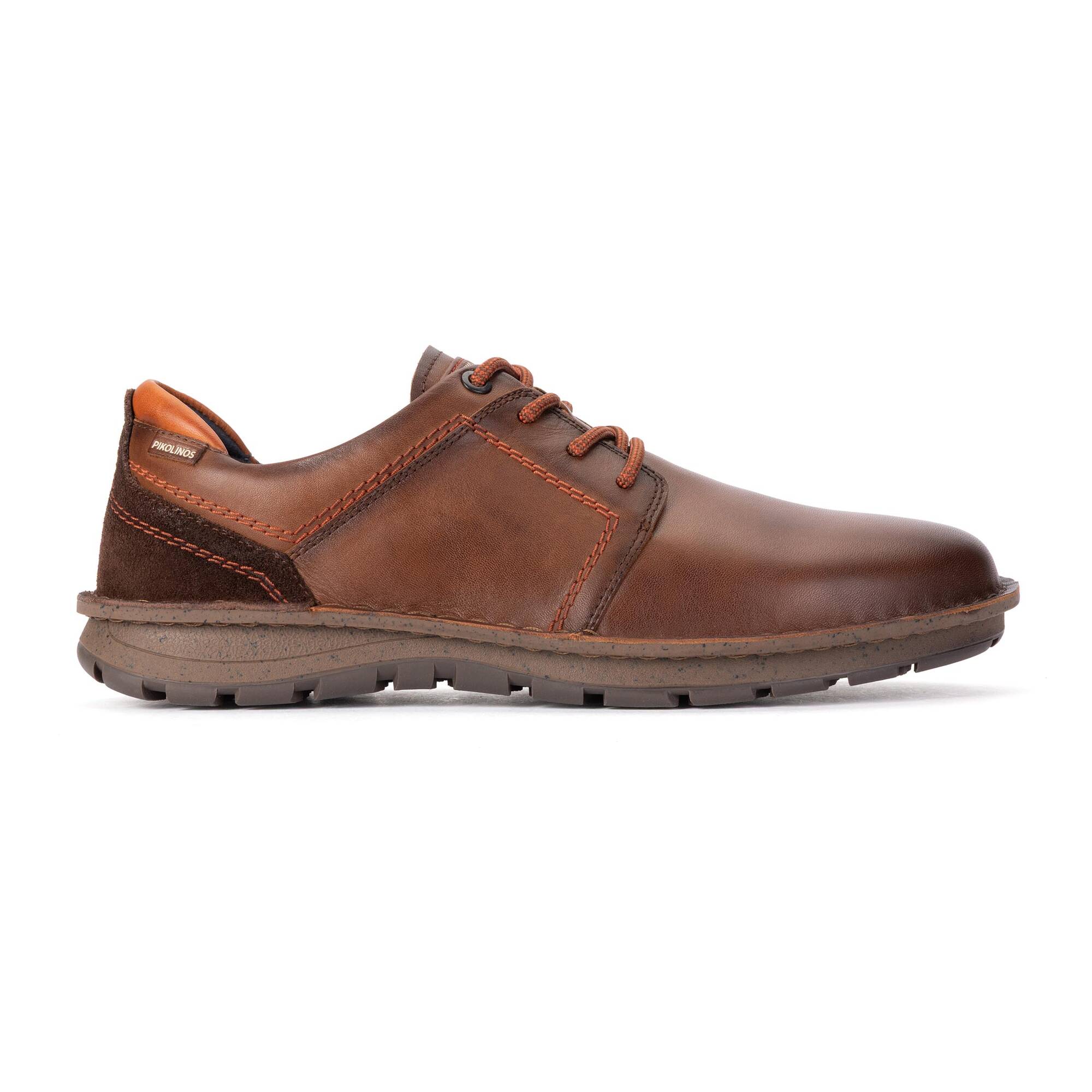 Pikolinos Baeza M2T-4342C1 Mens Chocolate Brown Leather Lace Up Shoes, side profile product view.