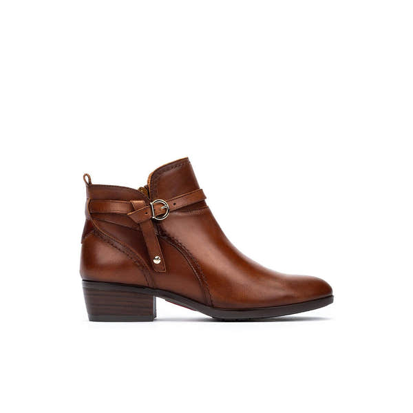 Pikolinos Daroca W1U-8901C1 Ladies Chocolate Brown Leather Side Zip Heeled Ankle Boots, side profile product view.