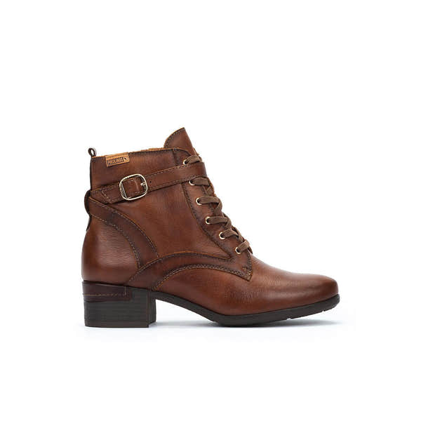Pikolinos Malaga W6W-8996C1 Ladies Chocolate Brown Leather Zip & Lace Heeled Ankle Boots, side profile product view.
