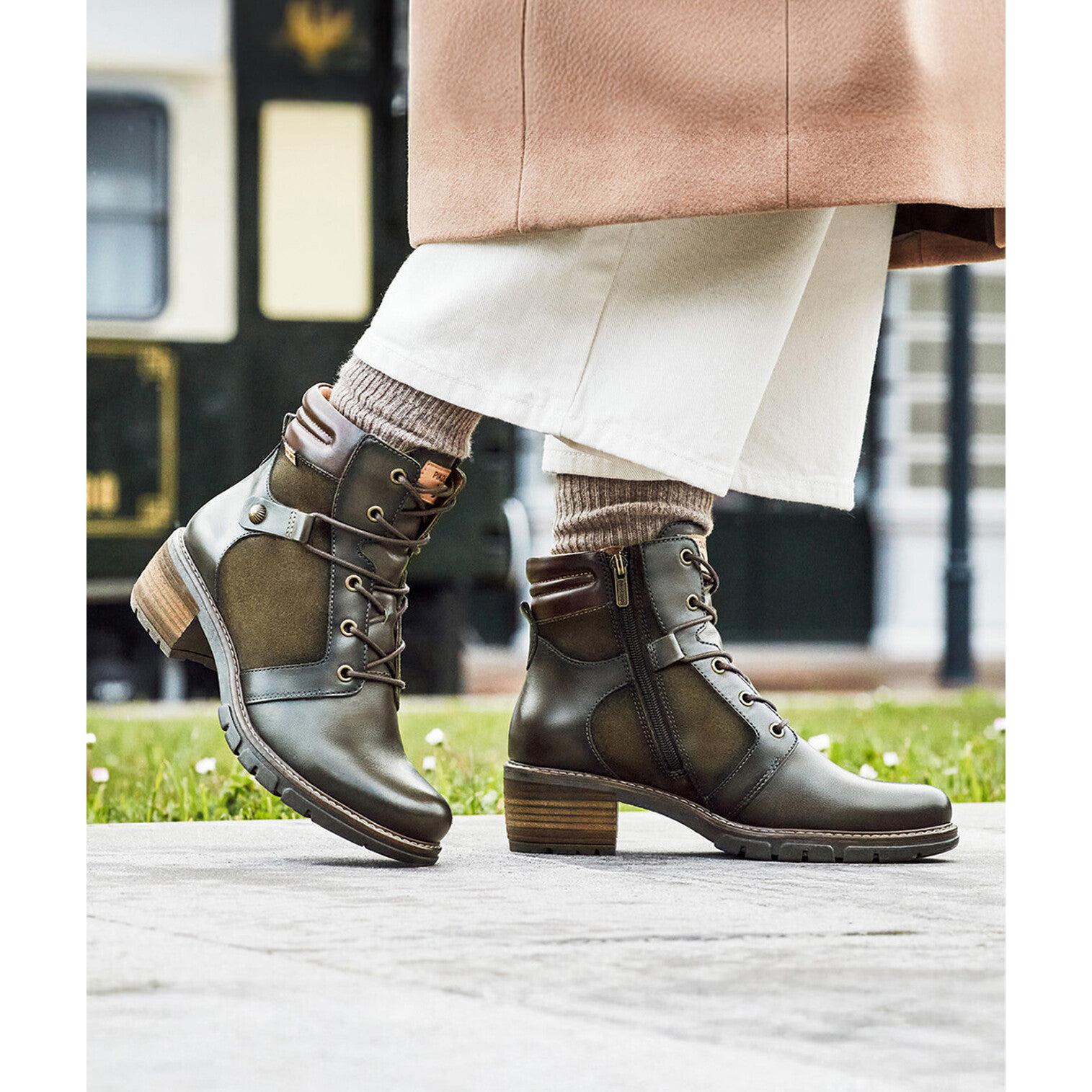 Pikolinos San Sebastia W1T-8979C1 Ladies Forest Green Leather Zip & Lace Heeled Ankle Boots, alternate product view 7.
