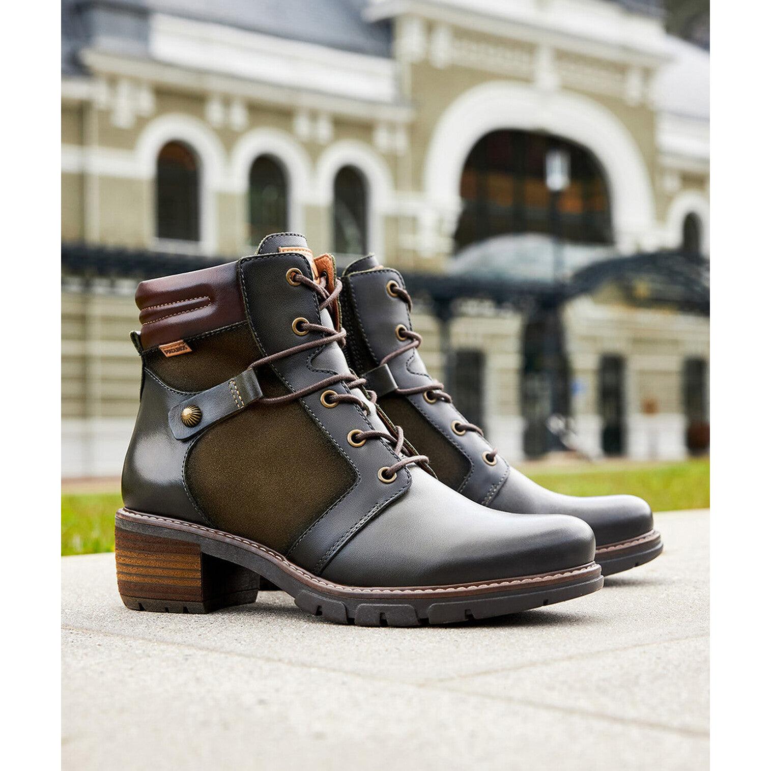 Pikolinos San Sebastia W1T-8979C1 Ladies Forest Green Leather Zip & Lace Heeled Ankle Boots, alternate product view 9.