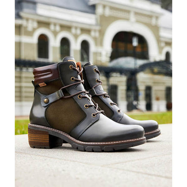 Pikolinos San Sebastia W1T-8979C1 Ladies Forest Green Leather Zip & Lace Heeled Ankle Boots, alternate product view 9.