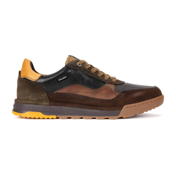 Pikolinos Teide M3W-6015C1 Mens Black Leather Lace Up Trainers, side profile product view.