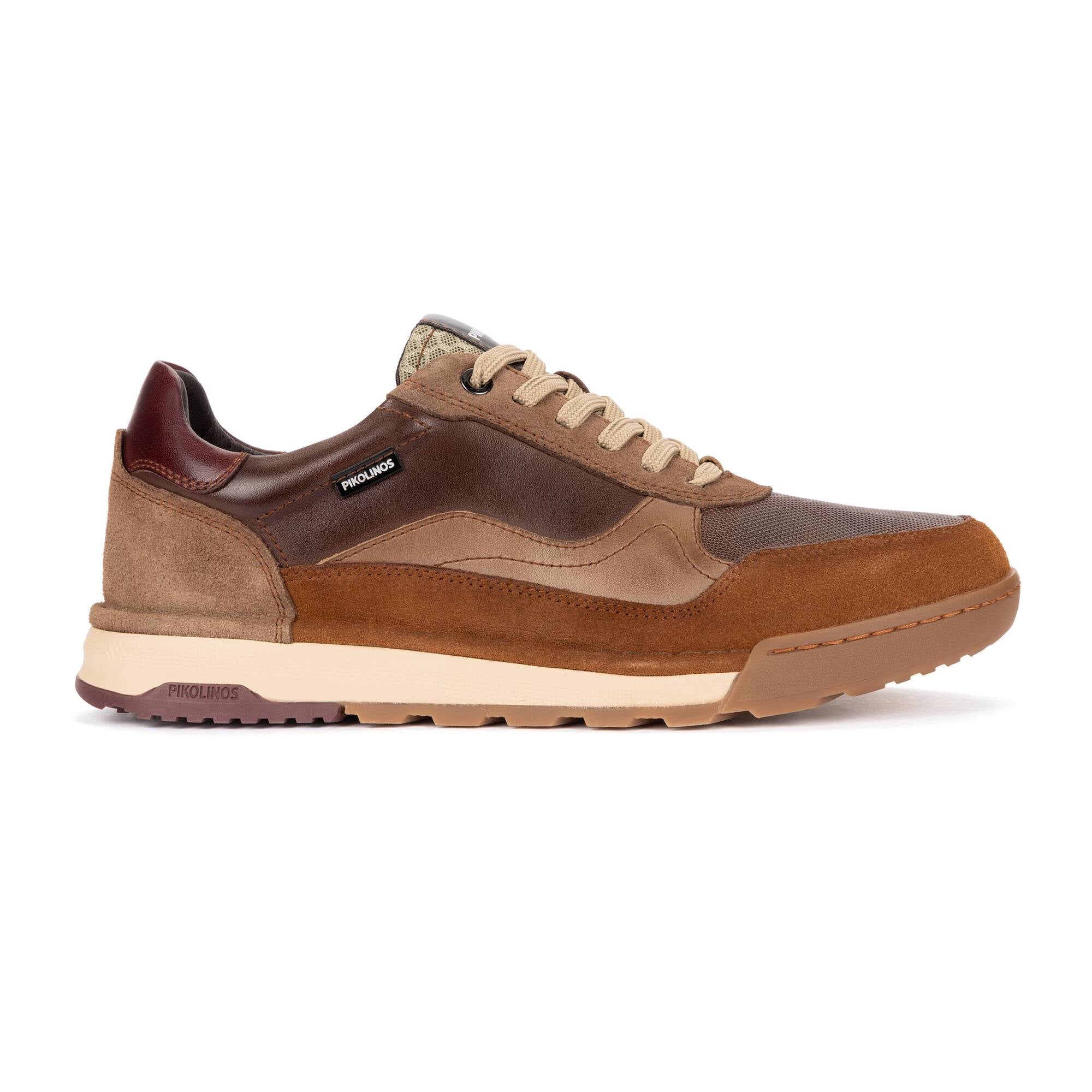 Pikolinos Teide M3W-6015C1 Mens Brown Leather Lace Up Trainers, side profile product view.