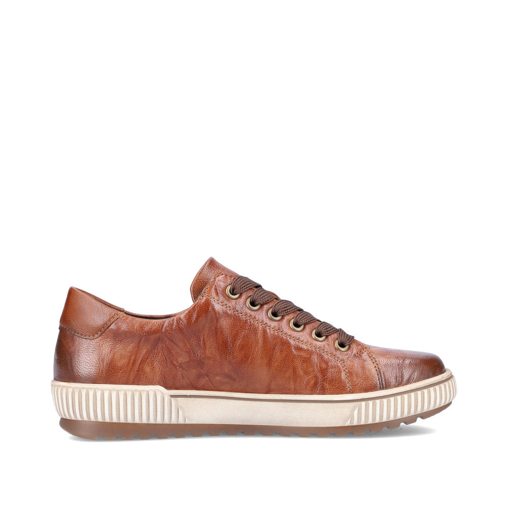 Remonte D0700-22 women's wide brown leather water resistant zip & lace shoes, outer side view.