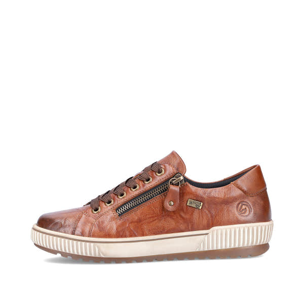 Remonte D0700-22 women's wide brown leather water resistant zip & lace shoes, inner side view.