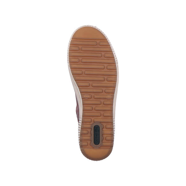 Remonte D0700-22 women's wide brown leather water resistant zip & lace shoes, sole and tread view.
