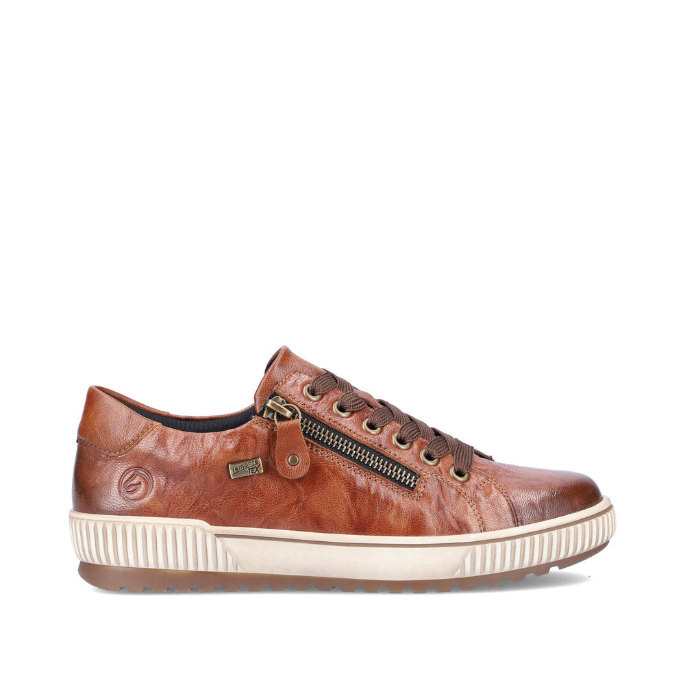 Remonte D0700-22 women's wide brown leather water resistant zip & lace shoes, opposite side view.