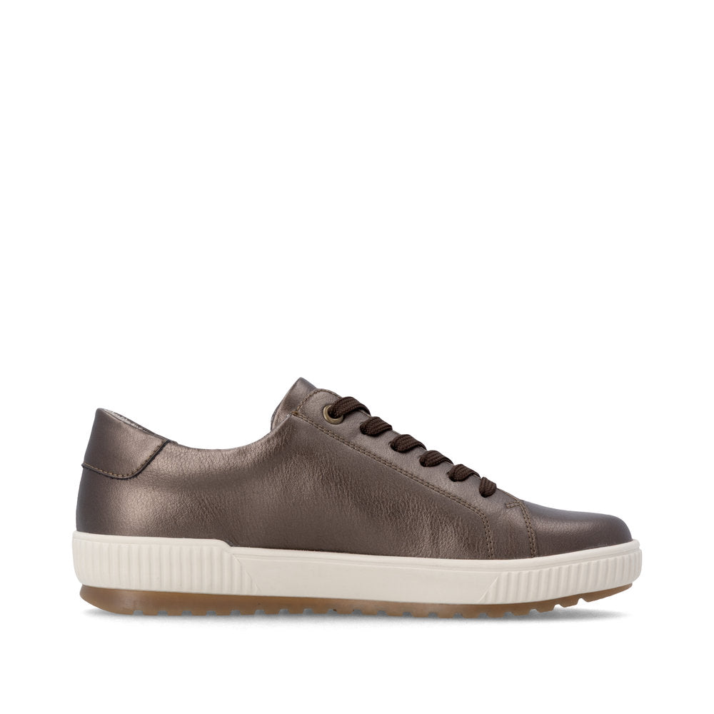 Remonte D0700-90 women's wide grey leather water resistant zip & lace shoes, outer side view.