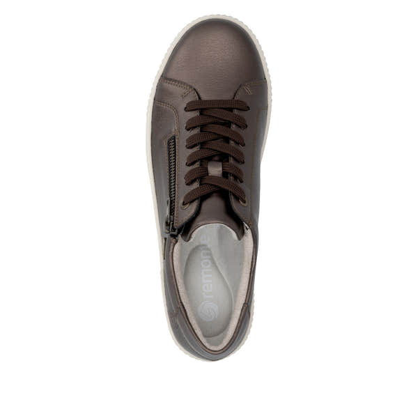 Remonte D0700-90 women's wide grey leather water resistant zip & lace shoes, top view.