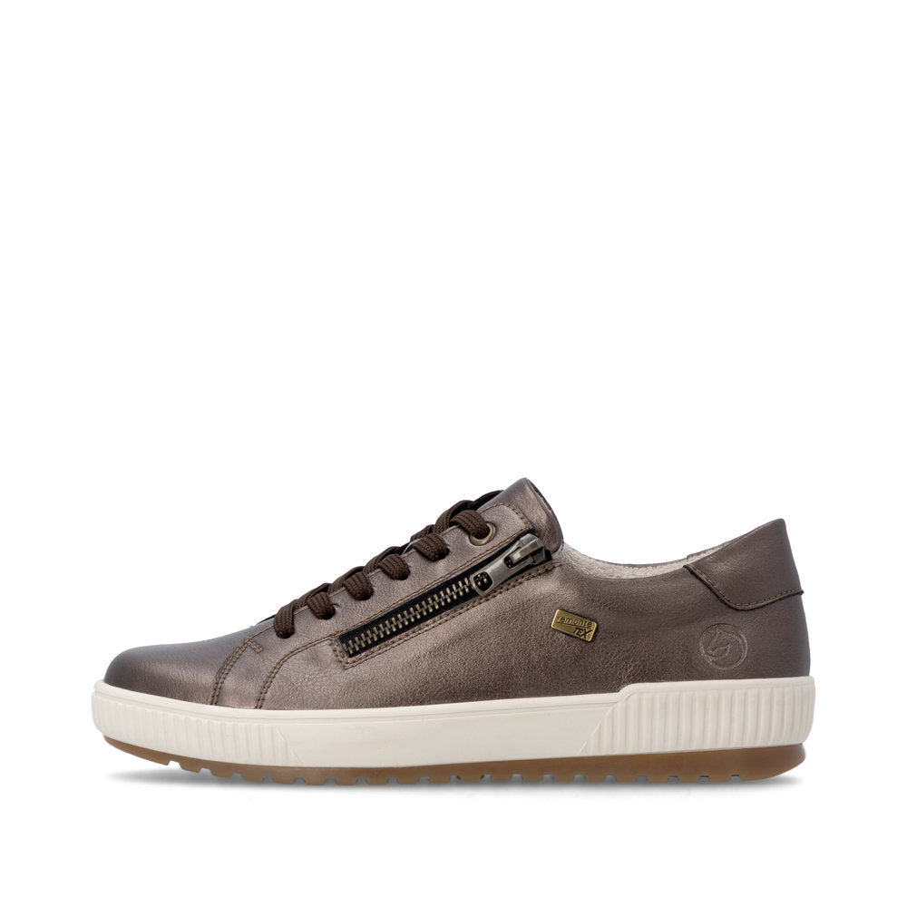 Remonte D0700-90 women's wide grey leather water resistant zip & lace shoes, inner side view.