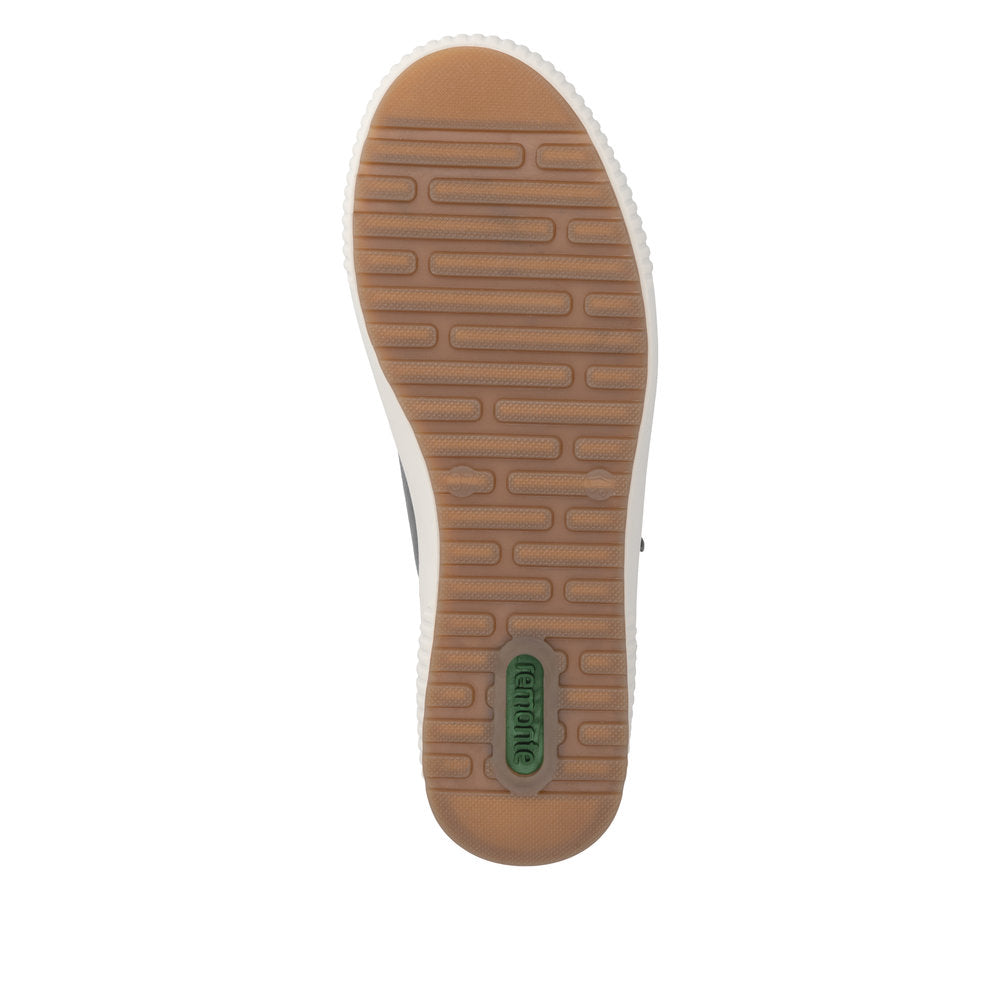 Remonte D0700-90 women's wide grey leather water resistant zip & lace shoes, sole and tread view.