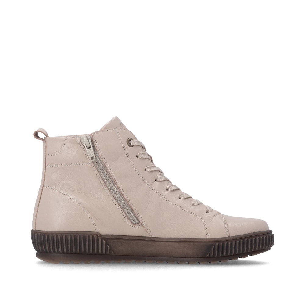 Remonte D0782-62 women's wide off white leather water resistant zip & lace ankle boots, outer side view.