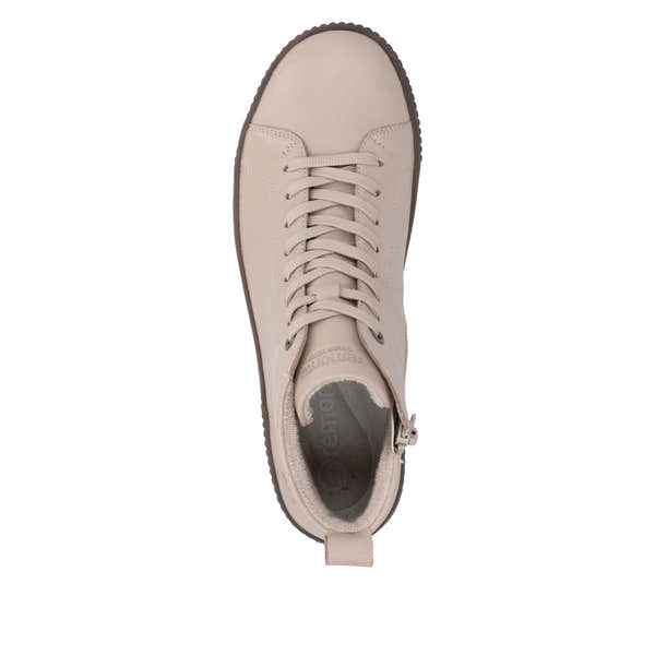 Remonte D0782-62 women's wide off white leather water resistant zip & lace ankle boots, top view.