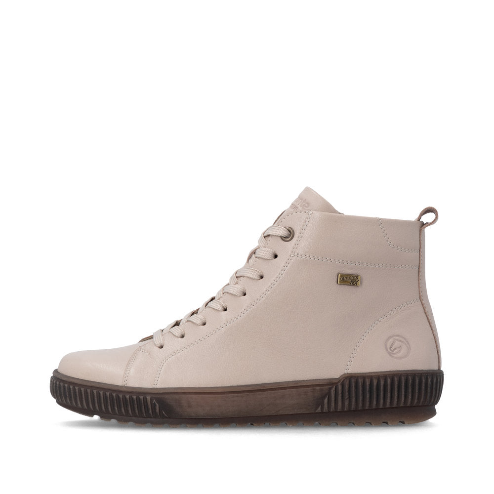Remonte D0782-62 women's wide off white leather water resistant zip & lace ankle boots, inner side view.