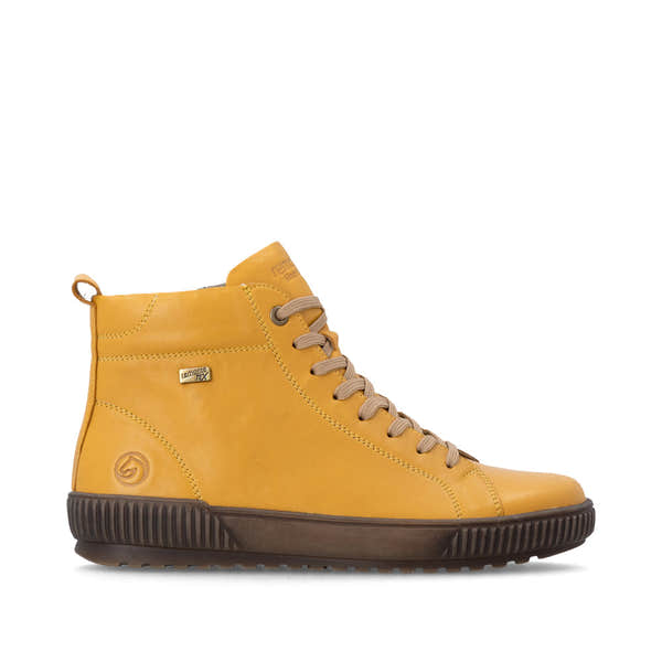 Remonte D0782-68 women's wide yellow leather water resistant lace up ankle boots, opposite side view.