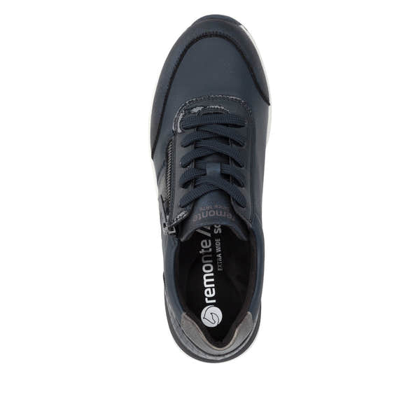 Remonte D0T09-14 women's wide navy vegan zip & lace shoes, top view.