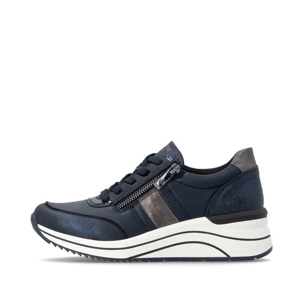 Remonte D0T09-14 women's wide navy vegan zip & lace shoes, inner side view.