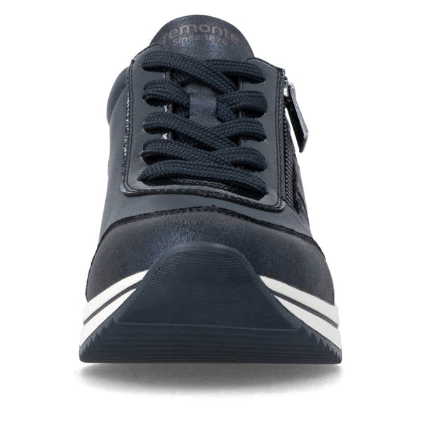 Remonte D0T09-14 women's wide navy vegan zip & lace shoes, front view.
