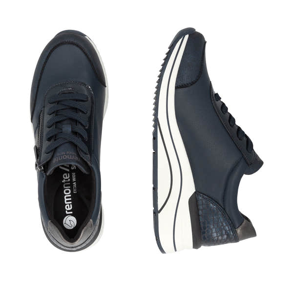 Remonte D0T09-14 women's wide navy vegan zip & lace shoes, two-angle product view.