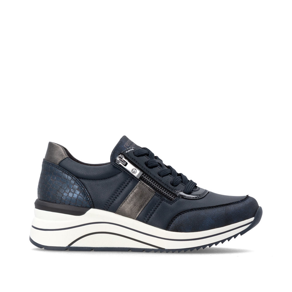 Remonte D0T09-14 women's wide navy vegan zip & lace shoes, opposite side view.