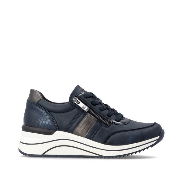 Remonte D0T09-14 women's wide navy vegan zip & lace shoes, opposite side view.