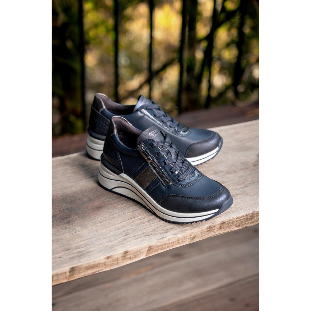 Remonte D0T09-14 women's wide navy vegan zip & lace shoes, lifestyle view 1 of 4.