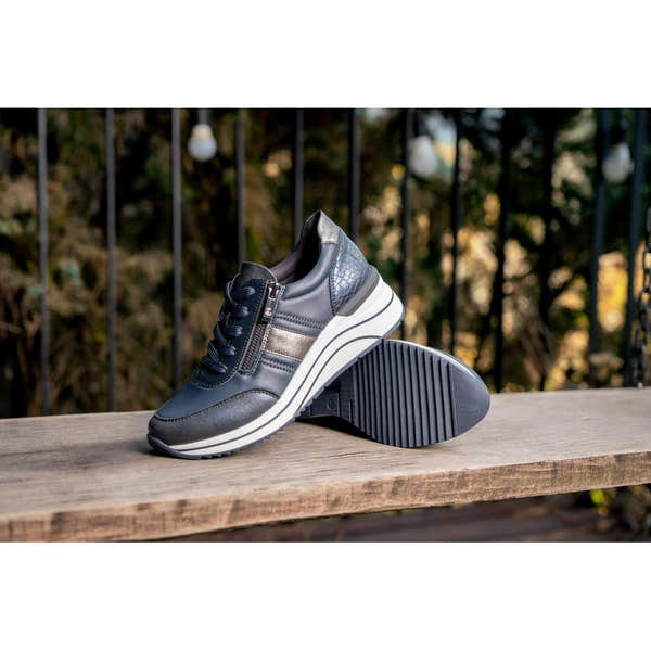 Remonte D0T09-14 women's wide navy vegan zip & lace shoes, lifestyle view 2 of 4.